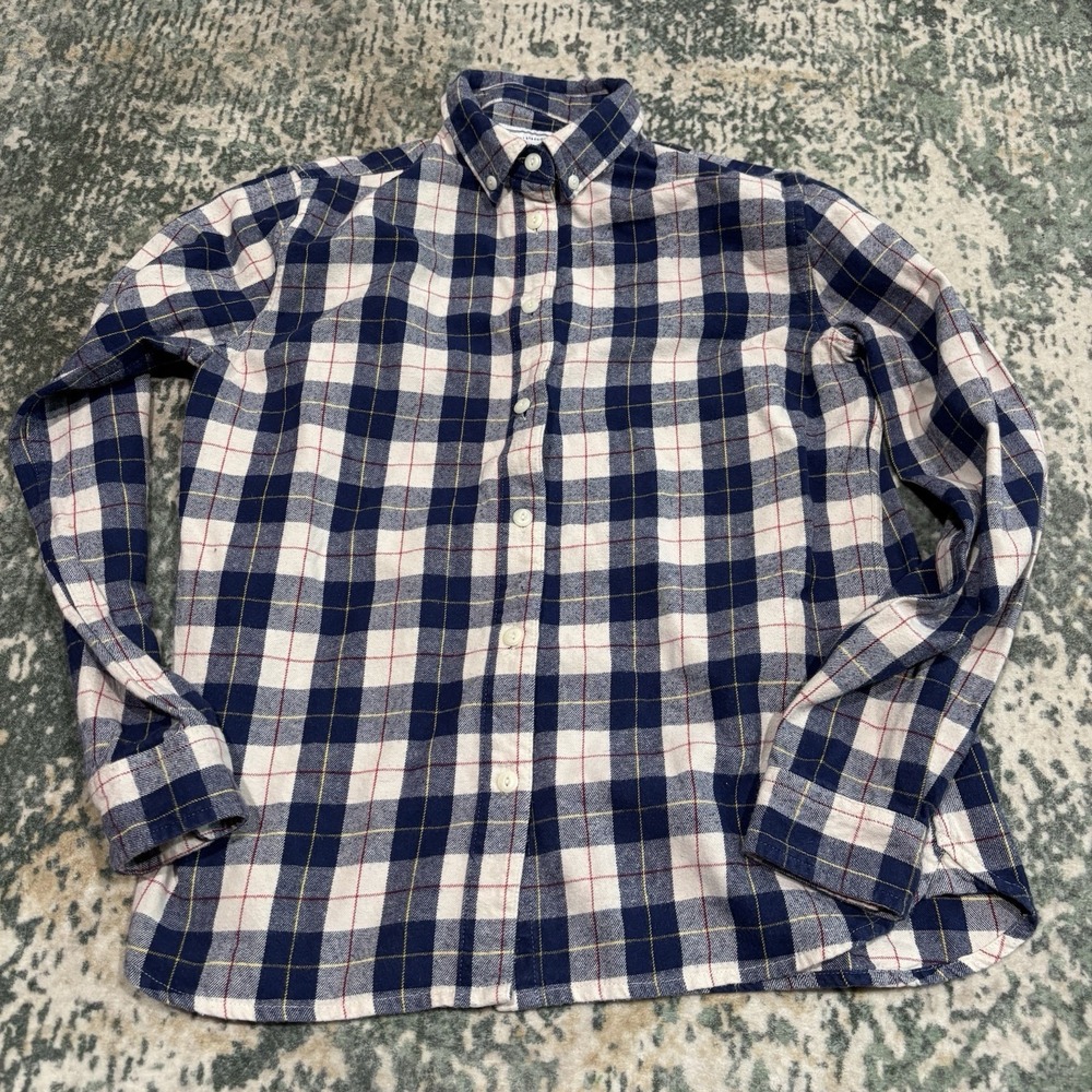 Penfield Womens Boyfriend Flannel Shirt Blue White Cotton Button Down Sz Large